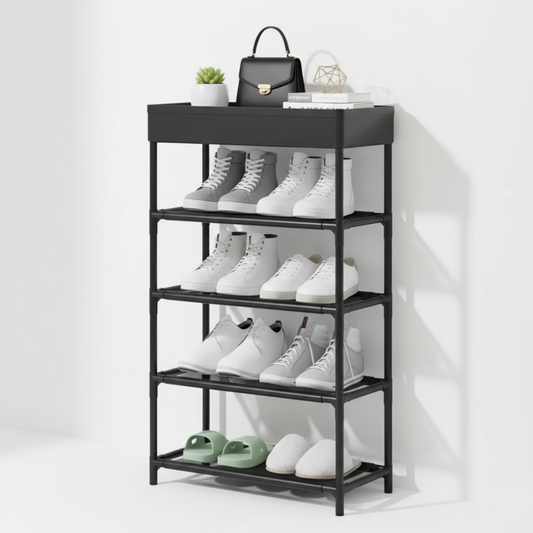 Capacidad para varios pares de zapatos en 5 niveles.



✅ Repisa superior para bolsos, plantas o decoración